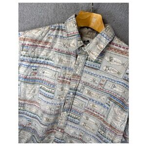 Hilo Hattie Made In Hawaii Men 2XL Camp Shirt Fish Tribal Print Short Sleeve XXL